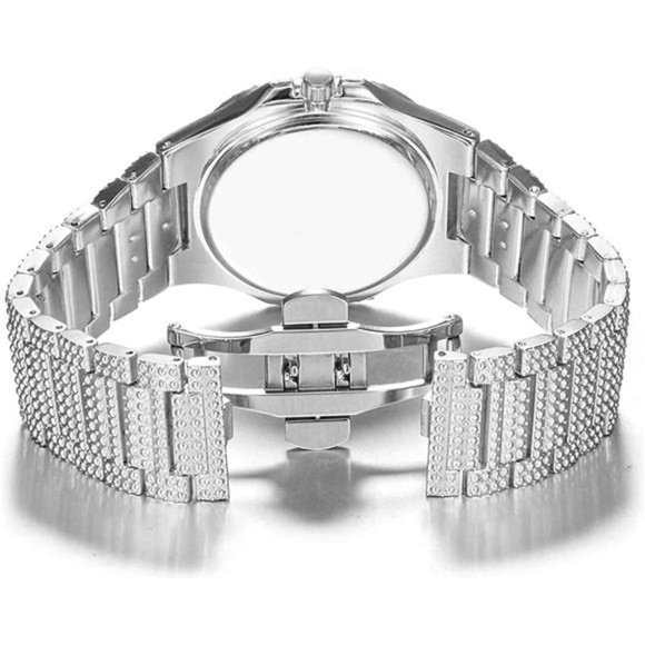 Luxury Bling-ed Out Colorful Diamond Watches Quartz Analog Stainless Steel Band - Picture 5 of 6